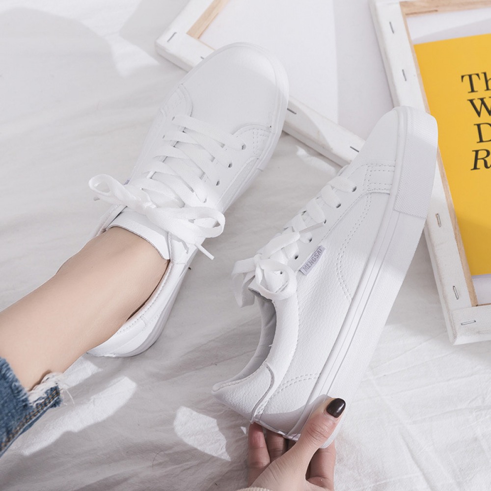 Spring New White Shoes Female Leather Student Running Flat Casual Shoes