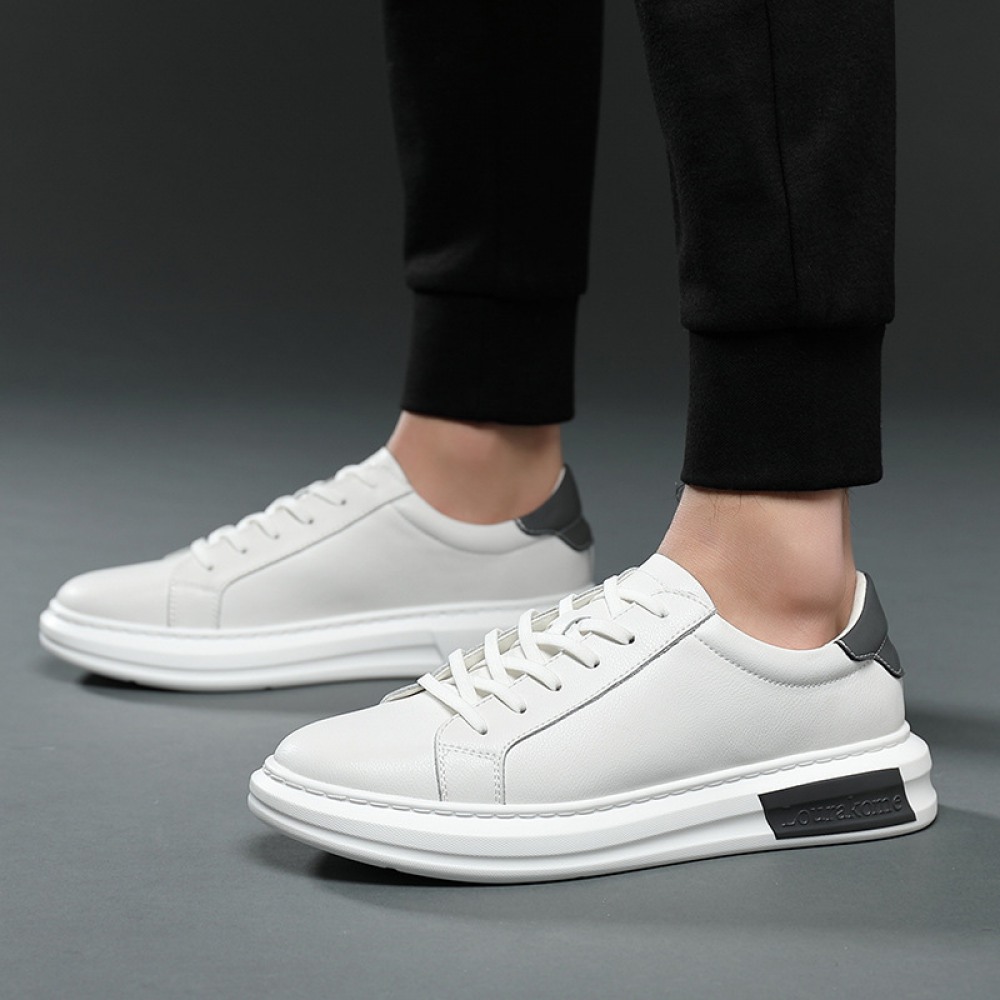 Men's Spring New White Sports Shoes Trendy Leather Casual Shoes